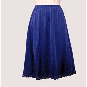 Vintage Vanity Fair Half Slip Womens L Petite Navy Blue Satin Lace Hemline